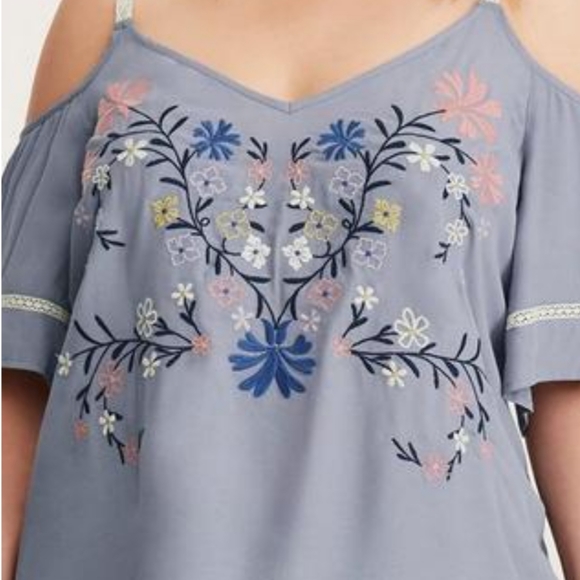 Plus Size 3X Torrid Embroidered Lace Inset Cold Shoulder Top floral Blouse - Picture 3 of 7